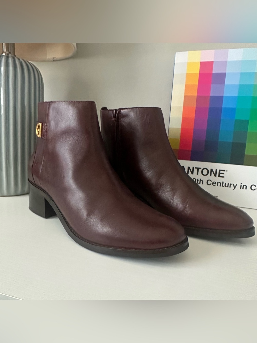 Premium Genuine Leather Cole Haan Holis Buckle Leather Bootie in Burgundy (sz 9)